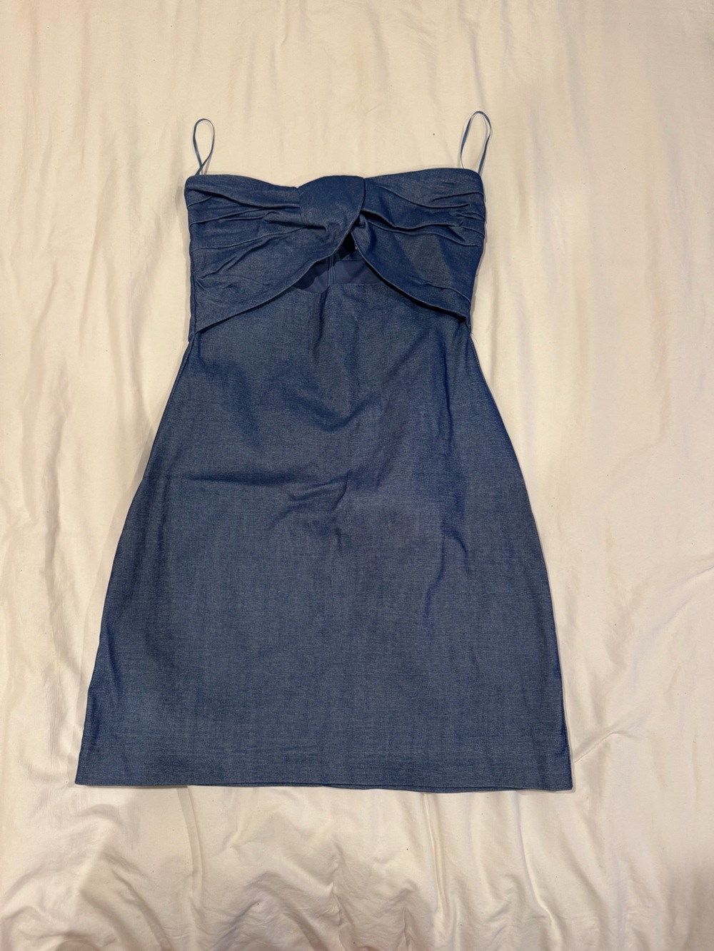 American Threads Sleeveless Blue Twist-Front Mini Dress - B